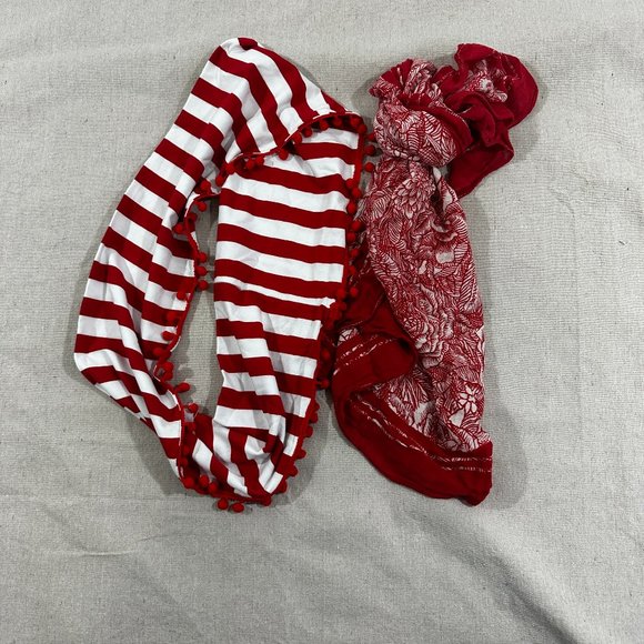 Accessories - Scarf Bundle set of 2 Red white stripe Christmas fun vintage red floral abstract